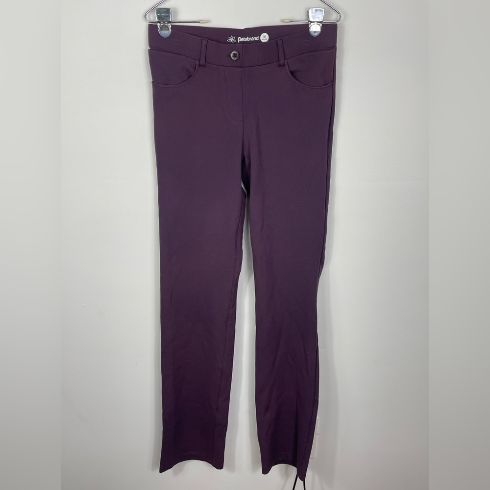 Betabrand Women 7-Pocket Straight Yoga Dress Pants in Merlot Wine Stretch M Long
